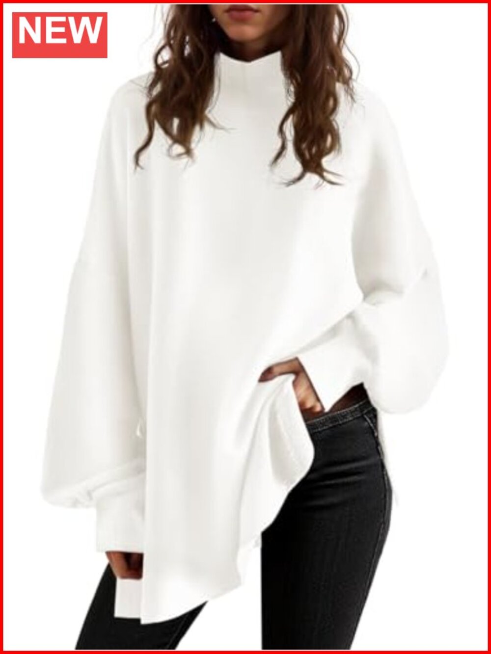 Oversized Turtleneck Sweater Batwing Knit Tunic Top